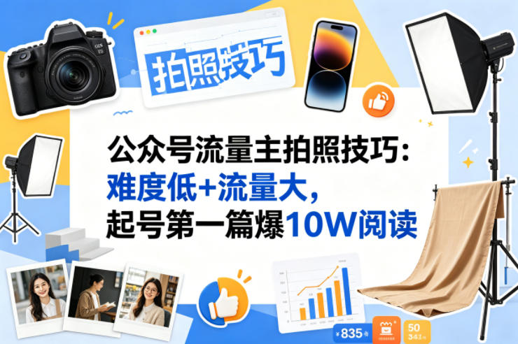 公众号流量主之拍照技巧赛道，难度低+流量大，起号第一篇就爆了10w阅读-网赚项目平台