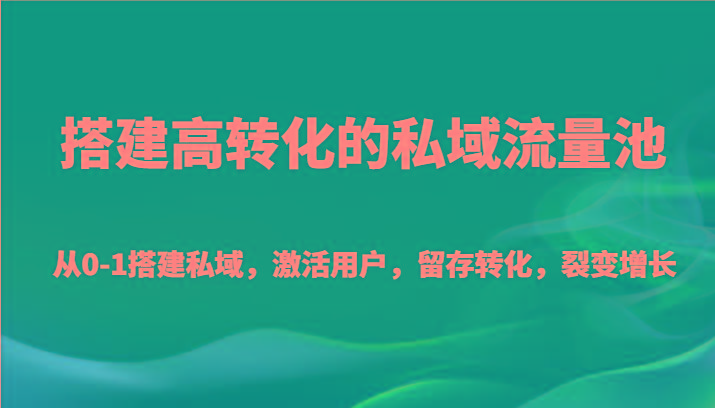 搭建高转化的私域流量池 从0-1搭建私域，激活用户，留存转化，裂变增长(20节课)-网赚项目平台
