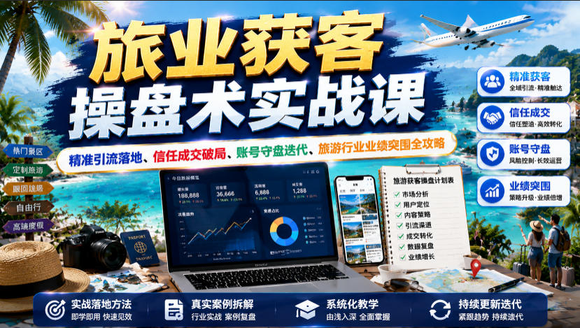 旅业获客操盘术实战课|精准引流落地、信任成交破局、账号守盘迭代、旅游行业业绩突围全攻略-网赚项目平台