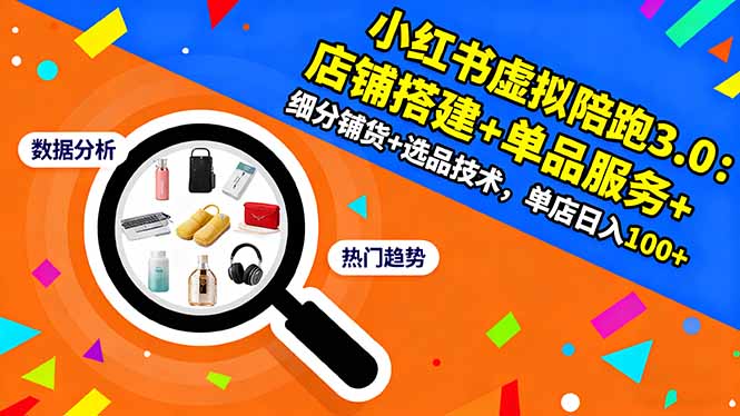 小红书虚拟陪跑3.0：店铺搭建+单品服务+细分铺货+选品技术，单店日入100+-网赚项目平台