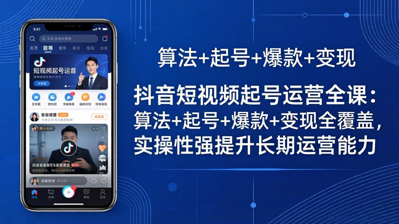 抖音短视频起号运营全课：算法+起号+爆款+变现全覆盖，实操性强提升长期运营能力-网赚项目平台