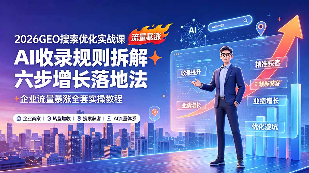 2026GEO搜索优化实战课：AI收录规则拆解｜六步增长落地法｜企业流量暴涨全套实操教程-网赚项目平台