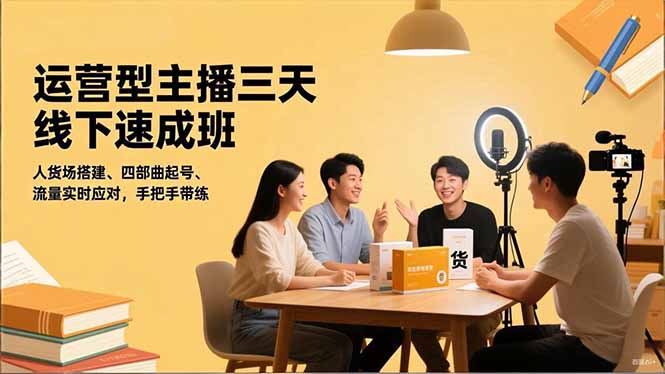 运营型主播三天线下班,人货场搭建,四部曲起号,流量实时应对,手把手带练-网赚项目平台