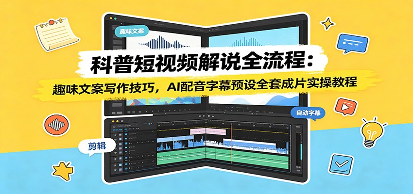 科普短视频解说全流程：趣味文案写作技巧，AI配音字幕预设全套成片实操教程-网赚项目平台