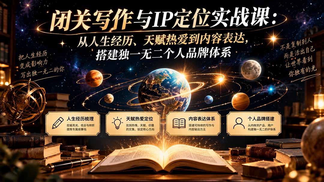 闭关写作与IP定位实战课:从人生经历、天赋热爱到内容表达,搭建独一无二个人品牌体系-网赚项目平台