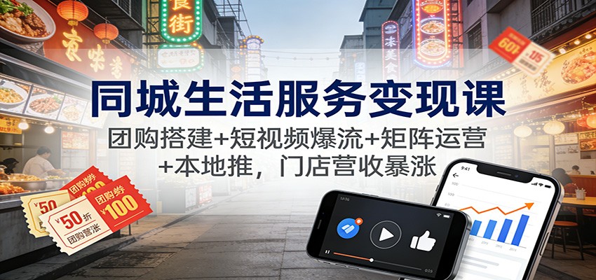 同城生活服务变现课：团购搭建+短视频爆流+矩阵运营+本地推，门店营收暴涨-网赚项目平台