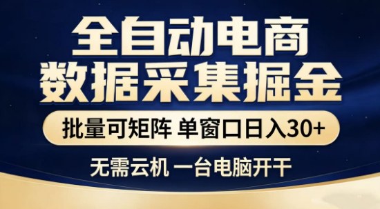 独家电商数据全自动采集项目，批量可矩阵，单窗口轻松日入3张+【揭秘】-网赚项目平台