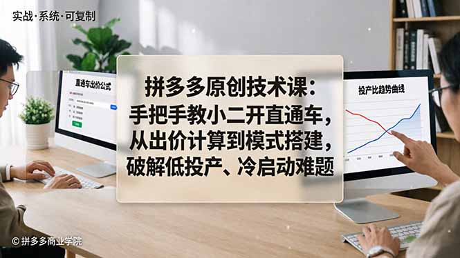 拼多多原创技术课：手把手教小二开直通车，从出价计算到模式搭建，破解低投产、冷启动难题-网赚项目平台