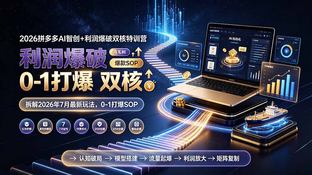 2026拼多多AI智创+利润爆破双核特训营-拆解2026年7月最新玩法,0-1打爆SOP-网赚项目平台