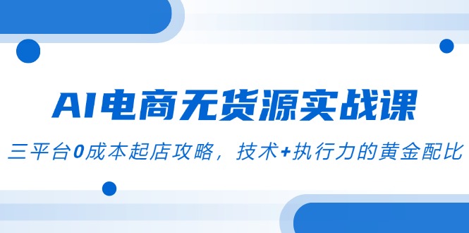 AI电商无货源实战课，三平台0成本起店攻略，技术+执行力的黄金配比-网赚项目平台