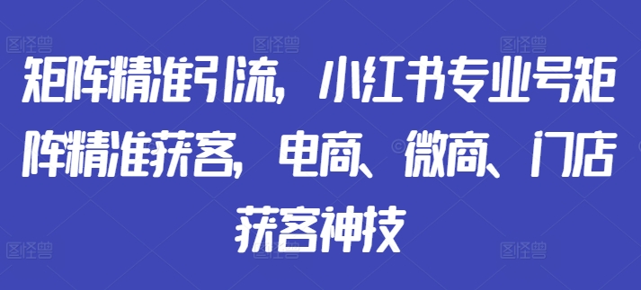 矩阵精准引流，小红书专业号矩阵精准获客，电商、微商、门店获客神技-网赚项目平台