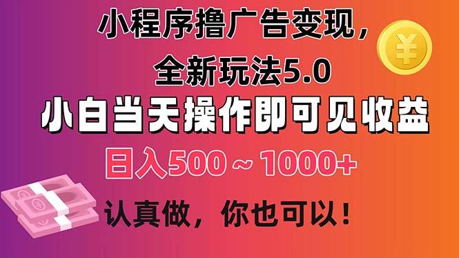 小程序撸广告变现，全新玩法5.0，小白当天操作即可上手，日收益 500~1000+-网赚项目平台