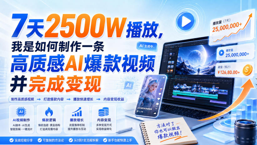 7天2500W播放，我是如何制作一条高质感AI爆款视频并完成变现-网赚项目平台