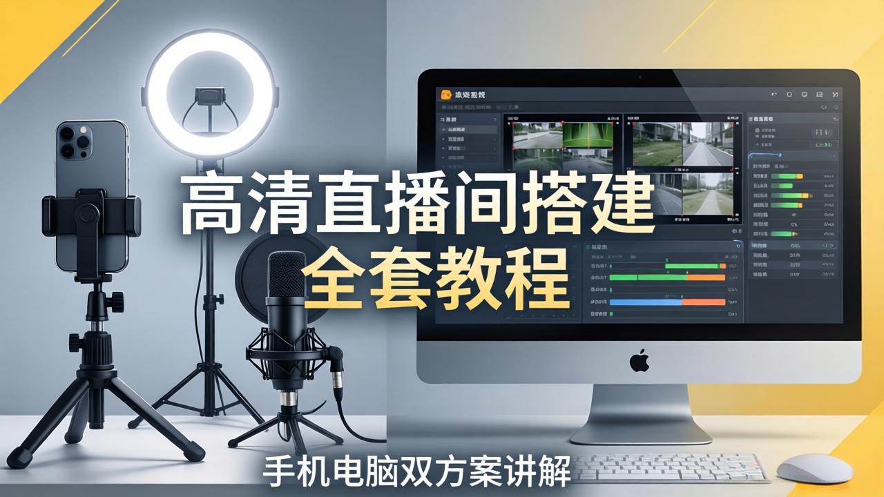 高清直播间搭建全套教程，手机电脑双方案讲解，设备选型调试多机位实操教学-网赚项目平台