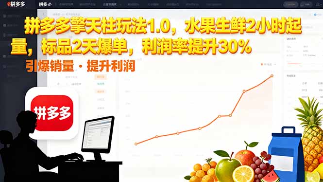 拼多多 擎天柱玩法1.0，水果生鲜2小时起量，标品2天爆单，利润率提升30%-网赚项目平台