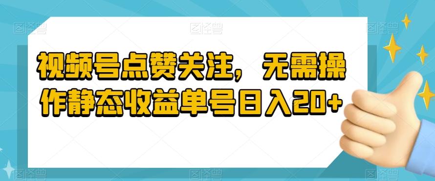 视频号点赞关注，无需操作静态收益单号日入20+-网赚项目平台