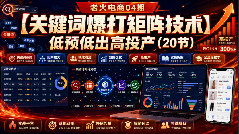 老火电商04期：【关键词爆打矩阵技术】低预低出高投产(20节)-网赚项目平台