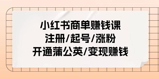小红书商单赚钱课：注册/起号/涨粉/开通蒲公英/变现赚钱(25节课)-网赚项目平台