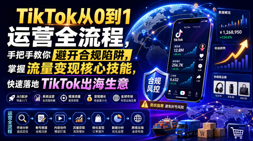 TikTok从0到1运营全流程，手把手教你避开合规陷阱，掌握流量变现核心技能，快速落地TikTok出海生意(更新7月)-网赚项目平台