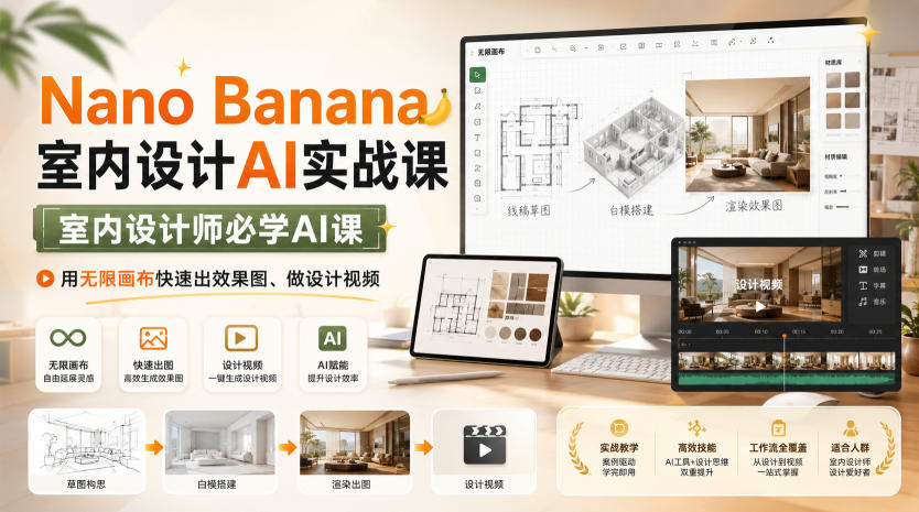 Nano Banana室内设计AI实战课，室内设计师必学AI课，用无限画布快速出效果图、做设计视频-网赚项目平台