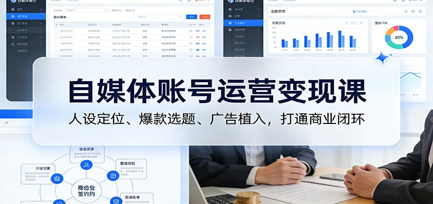 自媒体账号运营变现课：人设定位、爆款选题、广告植入，打通商业闭环-网赚项目平台