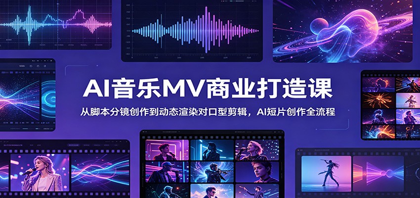 AI音乐MV商业打造课:从脚本分镜创作到动态渲染对口型剪辑,AI短片创作全流程-网赚项目平台