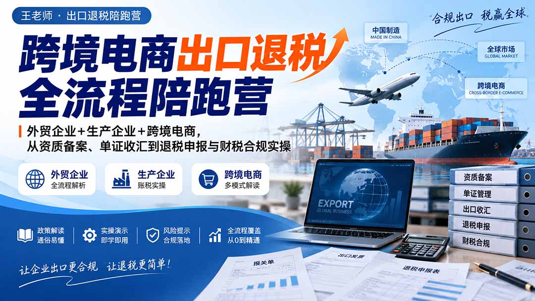 跨境电商出口退税全流程陪跑营|外贸企业+生产企业+跨境电商,从资质备案、单证收汇到退税申报与财税合规实操-网赚项目平台