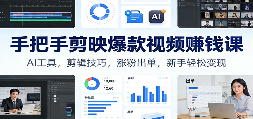 手把手剪映爆款视频赚钱课：AI工具，剪辑技巧，涨粉出单，新手轻松变现-网赚项目平台