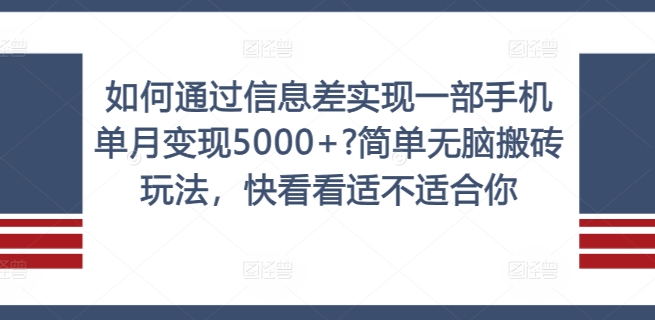 如何通过信息差实现一部手机单月变现5000+?简单无脑搬砖玩法，快看看适不适合你【揭秘】-网赚项目平台