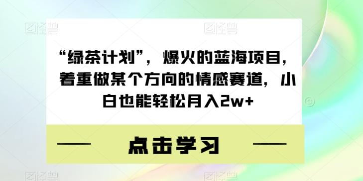 “绿茶计划”，爆火的蓝海项目，着重做某个方向的情感赛道，小白也能轻松月入2w+【揭秘】-网赚项目平台
