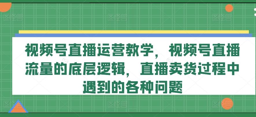 视频号直播运营教学，视频号直播流量的底层逻辑，直播卖货过程中遇到的各种问题-网赚项目平台