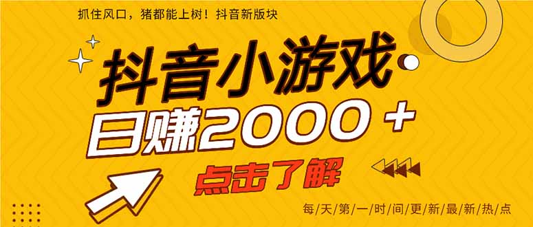 2025年爆火的抖音小游戏项目,一部手机日入2000+-网赚项目平台