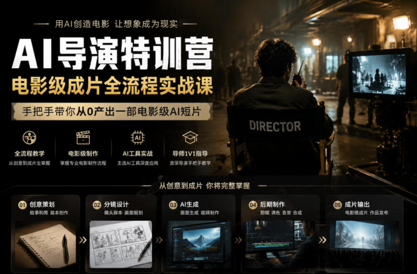 AI导演特训营，电影级成片全流程实战课，手把手带你从0产出一部电影级AI短片-网赚项目平台