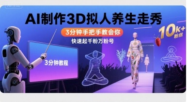 Ai制作3D拟人养生走秀，3分钟手把手教会你，快速起千粉万粉号-网赚项目平台