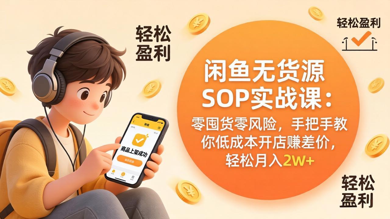 闲鱼无货源SOP实战课：零囤货零风险，手把手教你低成本开店赚差价，轻松月入2w+-网赚项目平台