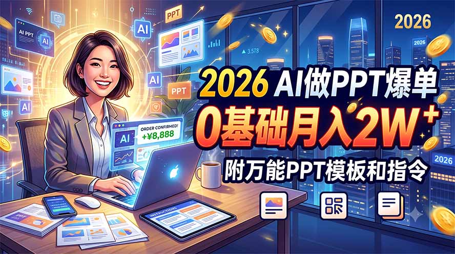 2026 AI做PPT爆单，0基础月入2W，附万能PPT模板和指令-网赚项目平台