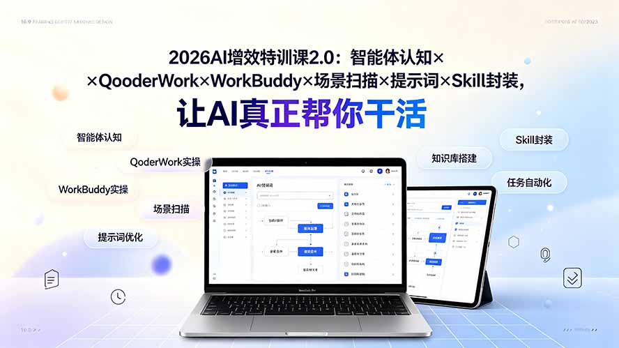 2026AI增效特训课2.0：智能体认知×QoderWork×WorkBuddy×场景扫描×提示词×Skill封装，让AI真正帮你干活-网赚项目平台