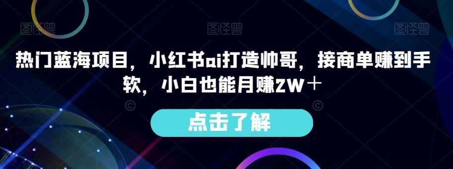 热门蓝海项目，小红书ai打造帅哥，接商单赚到手软，小白也能月赚2W＋-网赚项目平台