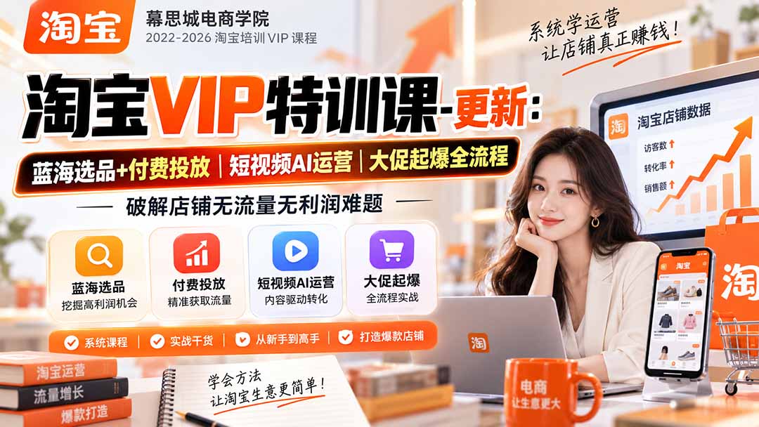 淘宝VIP特训课-更新0917：蓝海选品+付费投放｜短视频AI运营｜大促起爆全流程，破解店铺无流量无利润难题-网赚项目平台