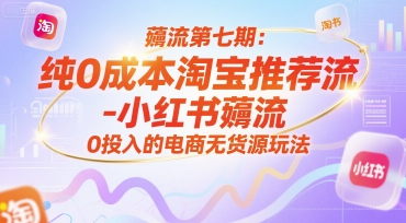 薅流第七期：纯0成本淘宝推荐流-小红书薅流最新版目，0投入的电商无货源玩法(附赠往期)-网赚项目平台