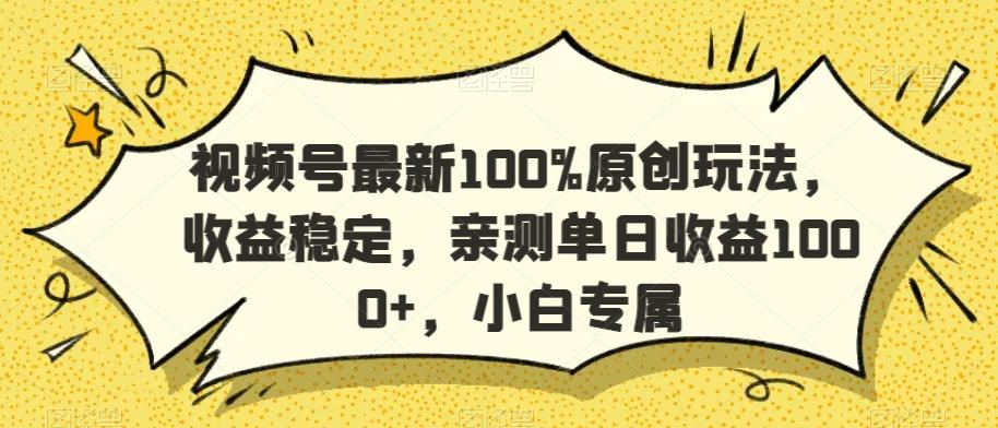 视频号最新100%原创玩法，收益稳定，亲测单日收益1000+，小白专属【揭秘】-网赚项目平台