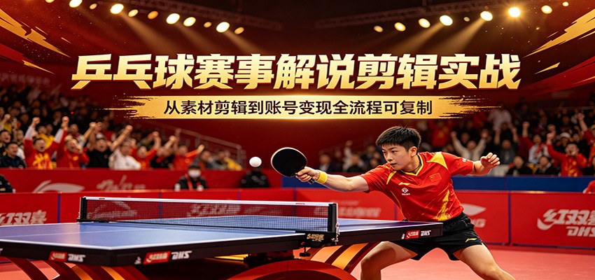 乒乓球赛事解说剪辑实战，从素材剪辑到账号变现全流程可复制-网赚项目平台