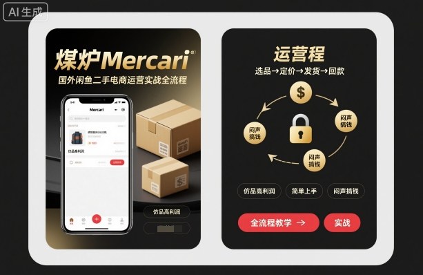 煤炉Mercari国外闲鱼二手电商运营实战全流程,仿品高利润,简单上手,闷声搞钱-网赚项目平台