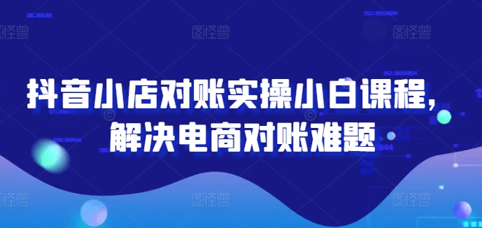 抖音小店对账实操小白课程，解决电商对账难题-网赚项目平台