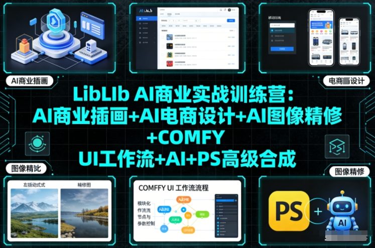 LibLIb AI商业实战训练营:AI商业插画+AI电商设计+AI图像精修+COMFY UI工作流+AI+PS高级合成-网赚项目平台