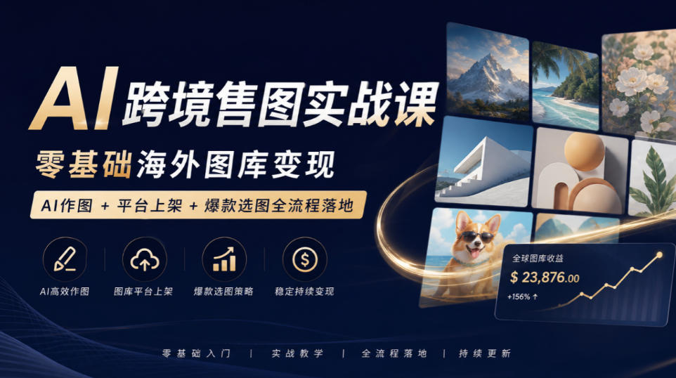 AI跨境售图实战课，零基础海外图库变现，AI作图+平台上架+爆款选图全流程落地-网赚项目平台