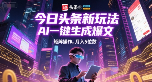今日头条新玩法，AI一键生成爆文，矩阵操作，月入5位数-网赚项目平台