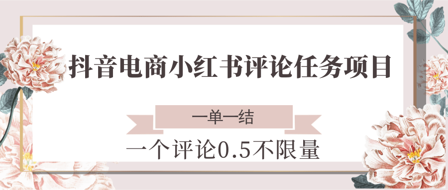 抖音电商小红书评论任务项目，一个评论0.5，一单一结 不限量-网赚项目平台
