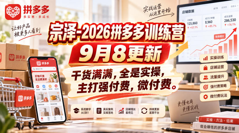 宗泽-2026拼多多训练营9月8更新，干货满满，全是实操，主打强付费，微付费-网赚项目平台