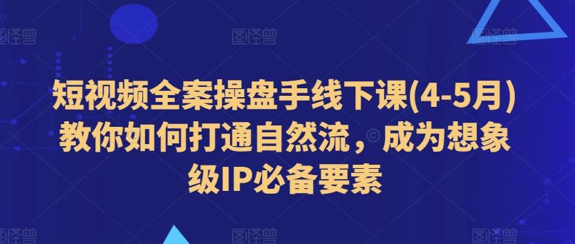 短视频全案操盘手线下课(4-5月)教你如何打通自然流，成为想象级IP必备要素-网赚项目平台